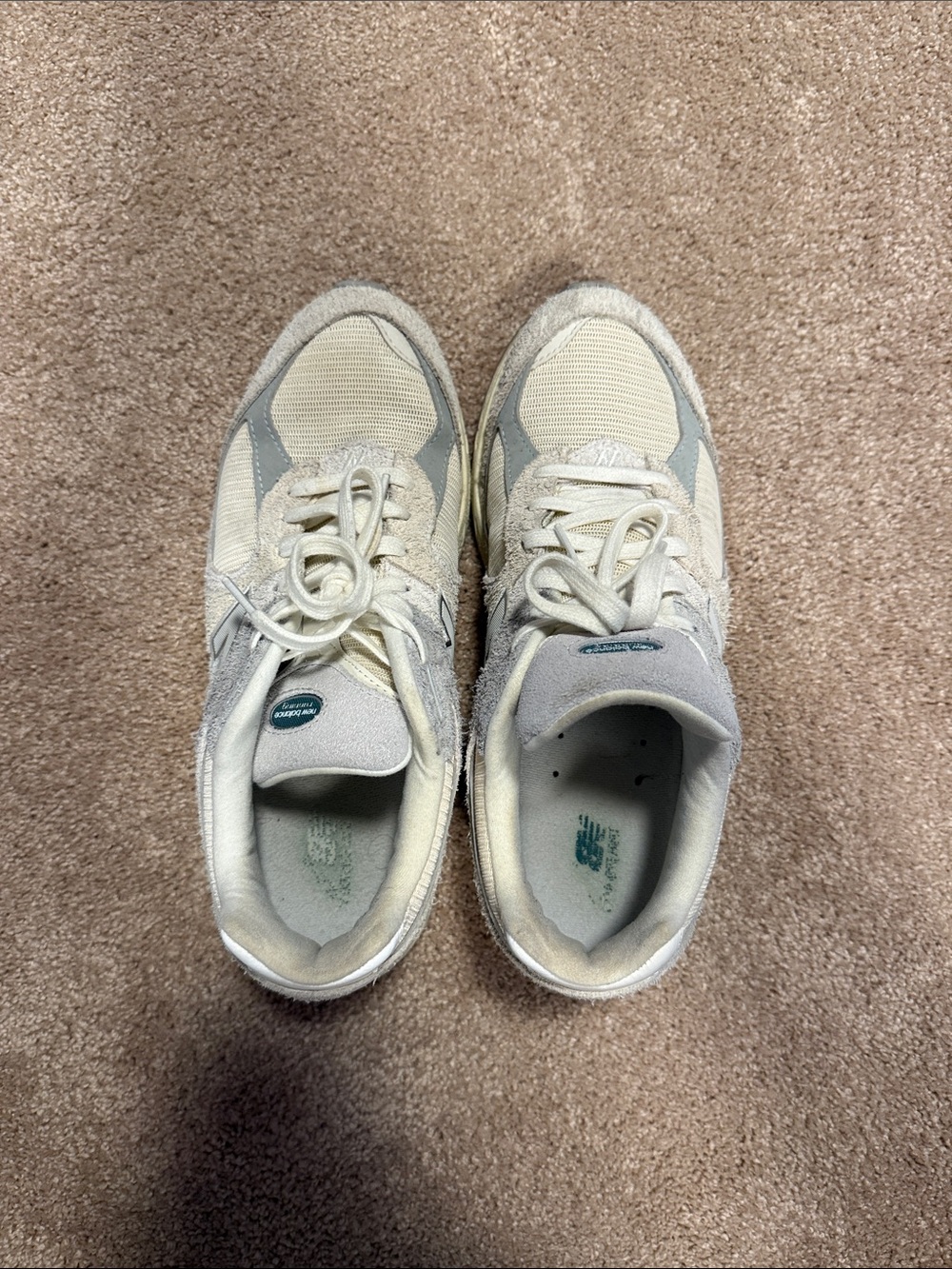 New Balance Cream and Gray Men's Athletic Sneakers - Picture 2 of 5